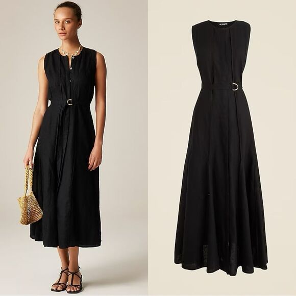 NWT J CREW Seamed linen dress with removable belt in black - Picture 1 of 8